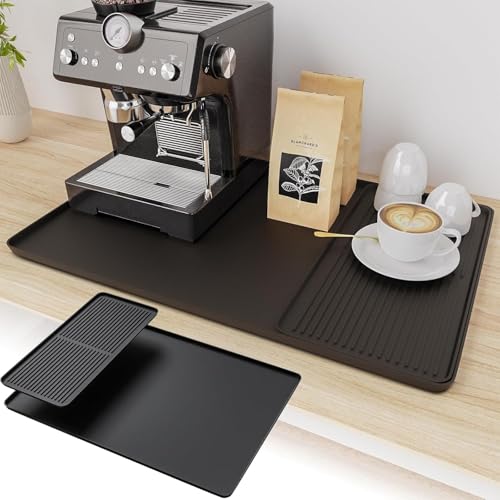 2-in-1-Kaffee-Bar-Matten für Arbeitsplatte, Silikon-Kaffeemaschine, Espressomaschine, Station, Matten unter Kaffeemaschine, verschüttete Matte, Arbeitsplatten, Topf (schwarz) von GYJZZW