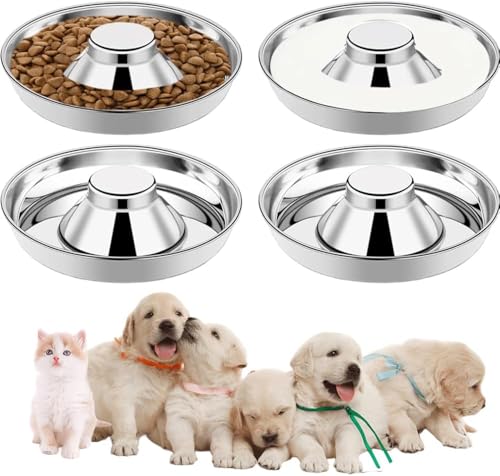 4 Stück Welpennäpfe für kleine Hunde, Edelstahl-Hundenäpfe für Futter und Wasser, langsamer Welpen-Futternapf für mehrere Welpen, Kätzchen (25,4 cm) von GYJZZW