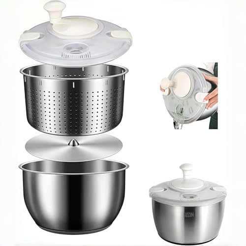 6L Edelstahl Salatschleuder, Mehrzweck-Salatschleuder, Obstwascher, Gemüsewascher, Sieb, Salattrockner Spinner, Obstreiniger-Spinner mit Ablaufauslass (A1) von GYJZZW
