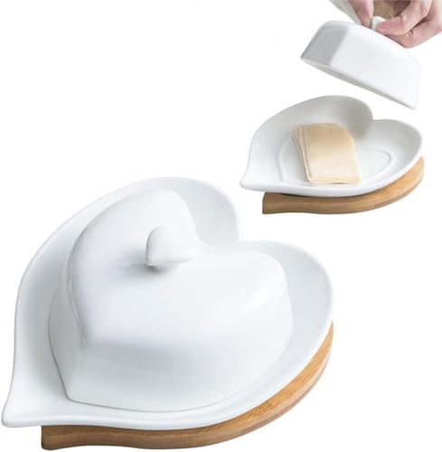 Butterdose aus Keramik in Herzform, Butterschale mit Deckel und Boden, für Arbeitsplatte, Dekoration, Butterschale (1 Stück) von GYJZZW