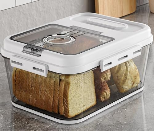 GYJZZW Brotbox für Küchenarbeitsplatte, luftdichter Brotaufbewahrungsbehälter, Zeitaufzeichnung, Brotbehälter mit Deckel, Brotaufbewahrung für hausgemachtes Brot, Toast und Kekse (weiß) von GYJZZW