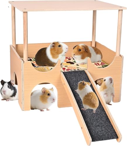 Großes Meerschweinchenversteck aus Holz, 2-stöckiges Meerschweinchenschloss mit rutschfester Treppe und doppelseitiger Matte, Multi-Höhlen-Design Kleintierhaus für Zwerghamster, Zuckergleiter (A1) Großes Meerschweinchenversteck aus Holz, 2-stöckiges Meerschweinchenschloss mit rutschfester Treppe und doppelseitiger Matte, Multi-Höhlen-Design Kleintierhaus für Zwerghamster, Zuckergleiter (A1) von GYJZZW
