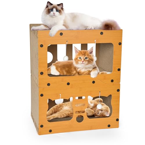 Katzenhaus aus Karton, Doppelschichtiges Katzenkratzhaus für Hauskatzen, Scratch & Sleep 2 in 1 Design, langlebig & einfach zu montierendes Kratzbett mit Kratzbrett und hängendem Ballspielzeug (A1) Katzenhaus aus Karton, Doppelschichtiges Katzenkratzhaus für Hauskatzen, Scratch & Sleep 2 in 1 Design, langlebig & einfach zu montierendes Kratzbett mit Kratzbrett und hängendem Ballspielzeug (A1) von GYJZZW