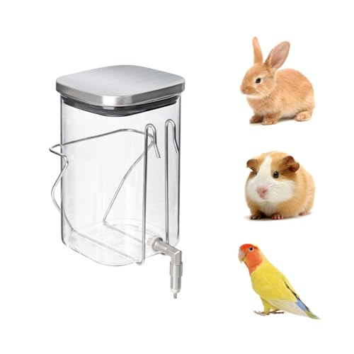 Premium Edelstahl & Glas Haustier Wasserflasche – Feuerstift tropffreier Spender für Kaninchen/Papageien/Nagetiere | 3 Größen Optionen mit Universal-Käfighalterung (1000 ml) von GYJZZW