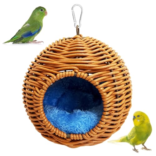 Rattan Vogelnest Papagei Nisthaus Sittich Hängeschaukel Weiches Lovebird Warmbett Schlafen, Vogelkäfig Zubehör für Nymphensittiche Wellensittiche Finken Kanarienvögel Papageien (Einzelloch-Stil) von GYJZZW