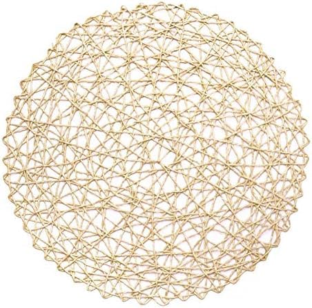GYJZZW Runde gewebte Papier-Tischsets, 38,1 cm, Set mit 12 Stück, langlebige 100 % natürliche Papierfaser, dekorative Netz-Tischsets für Esszimmer, Party und Hochzeit (braun) von GYJZZW