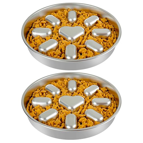 Slow Feeder Hundenäpfe mit rutschfester Matte, Edelstahl Metall Slow Feeder für kleine & mittelgroße Hunde, 2 Tassen Haustiernapf für schnelle Esser, verlangsamt das Fressen, Anti-Schlingen-Hundenapf von GYJZZW