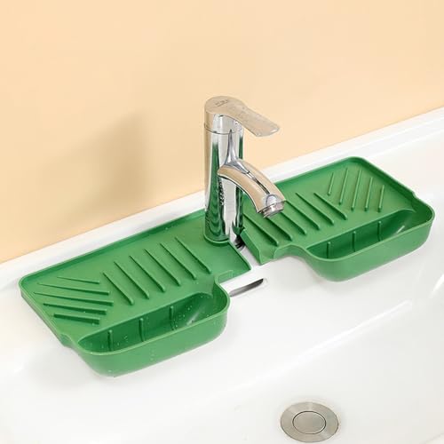 Spritzschutz für Küchenspüle, Silikon-Wasserhahn-Tropffänger mit Schwammhalter, hinter Wasserhahn-Trockenmatte, einfaches Spülbecken-Spar-Gadget für Bad und Küche (58,4 x 14 cm, grün) von GYJZZW