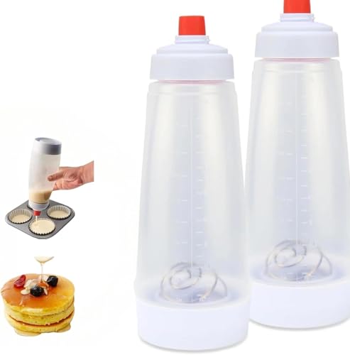 Teigmixer und Spender mit Schneebesenball, Silikon-Quetsch-Pfannkuchen-Teigspender und Mixer, Standfuß und auslaufsicherem Dichtungsring für Crêpes Waffel-Muffins (2 Stück) von GYJZZW