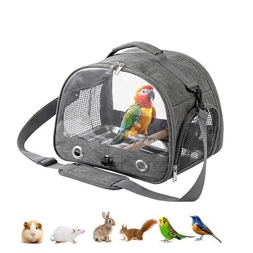 Vogelreisetasche für große Papageien, tragbare Tasche mit Metallablage und Gitter zum Tragen und Transportieren von Vögeln wie Graupapageien, Langschwanz-Nymphensittiche und Papageien (Grau) von GYJZZW