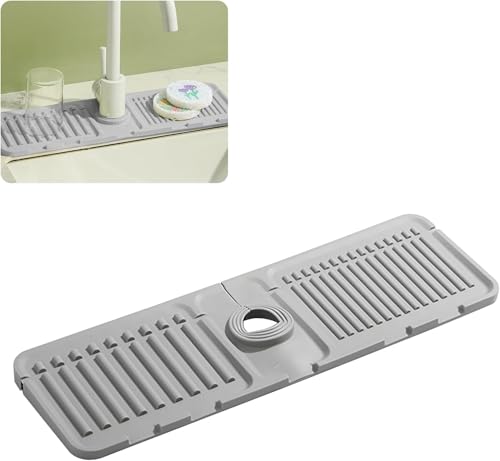 Wasserhahnmatte für Küchenspüle, verstellbarer Spritzschutz aus Silikon mit schnell trocknenden Eigenschaften, perfekt für Badezimmer, Waschküche und Bar (grau) von GYJZZW
