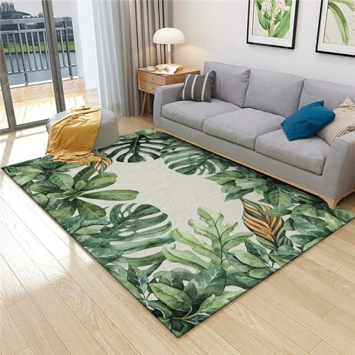 GYKLY Teppich für Wohnzimmer, Schlafzimmer, Arbeitszimmer, grünes Blattmuster, rechteckig, pflegeleicht, schmutzabweisend, rutschfest, maschinenwaschbar, 160 x 230 cm von GYKLY
