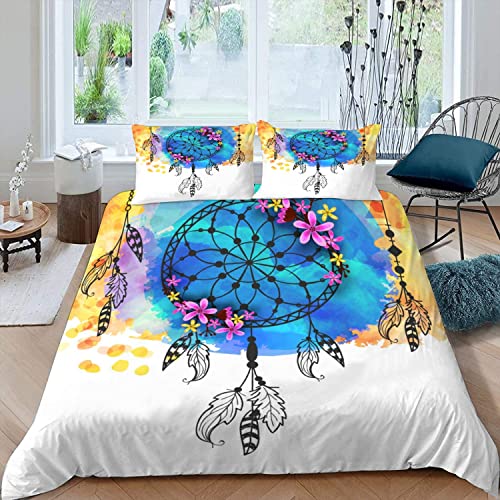 GYLEJWH 100% Mikrofaser 3D Motiv Blumen Traumfänger Bettwäsche 155x220 cm 3teilig Schlafkomfort Jugendliche Böhmen Bettbezug mit Reißverschluss Sommer Weiche Betten Set mit Kissenbezüge 80x80 von GYLEJWH