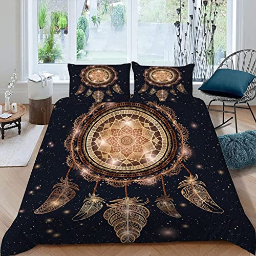 GYLEJWH Boho Motiv Bettwäsche-Sets 135x200 cm 4teilig 100% Mikrofaser 3D Mandala Traumfänger Bettwäsche mit Reißverschluss Sommer Weiche Kuschelig Kinderbettwäsche mit Kissenbezüge 80x80 cm von GYLEJWH