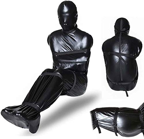 GYLEJWH Ganzkörper Bondage Fesselsack Schlafsack Leder Fetisch Wear Mit Lüftlöcher Reißverschluss Body Fesseln Restraint BDSM Slave Erotic Sexspielzeug Unisex Schwarz,M von GYLEJWH