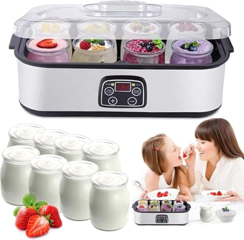 GYLFZDQ Ultimativer Joghurtbereiter mit LED-Anzeige, 1400 ml automatischer Joghurtbereiter mit 8 Glasbehältern, 0–48 Stunden Timer und Einstellbarer Temperatur von 20 bis 50 °C Silver,1400ML GYLFZDQ Ultimativer Joghurtbereiter mit LED-Anzeige, 1400 ml automatischer Joghurtbereiter mit 8 Glasbehältern, 0–48 Stunden Timer und Einstellbarer Temperatur von 20 bis 50 °C Silver,1400ML von GYLFZDQ