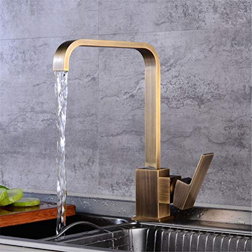 Küchenarmaturen Quadratischer Stil Küche Wasserhahn Antik Messing∕Schwarz Küchenspüle Wasserhahn Einhand Hoher Auslauf Waschbecken Mischbatterien Deck Montiert,Antik Messing A von GYLRFA