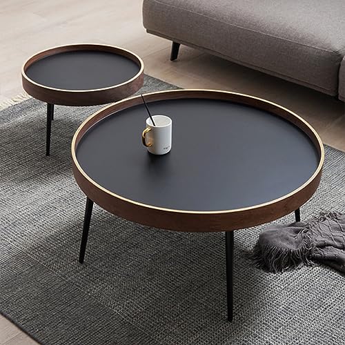 Moderner runder Couchtisch, 2er-Set, Holz um Metallbeine, Beistelltisch-Sets für Wohnzimmer, Mid-Century-Beistelltisch mit Holzakzent für das Wohnzimmer von GYLRFA