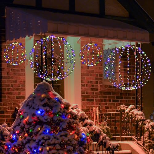 GYMAX 2er LED Leuchtkugel, Lichterkugel mit 440 bunten LED-Lichtern & Metallrahmen, hängende Kugel, Weihnachtsdeko, Weihnachtsbeleuchtung für Innen & Außen von GYMAX