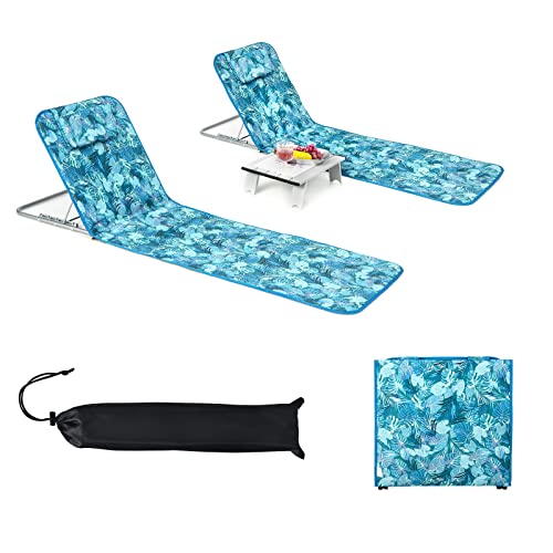 GYMAX 2er Set Strandmatte mit kleinem Tisch, Faltbare Strandliegen mit Verstellbarer Rückenlehne & Abnehmbarer Kopfstütze, Liegematte mit Aufbewahrungstasche, Sonnenmatte für Garten & Pool von GYMAX