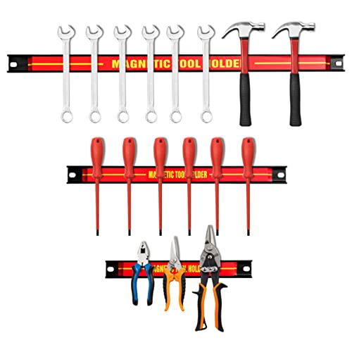 GYMAX 3er Set Magnet Werkzeugleisten, Magnetleistenset in verschiedenen Maßen 20/30/46 cm, Magnetischer Werkzeughalter für Küchen, Reparaturwerkstätten & Werkstätten von GYMAX