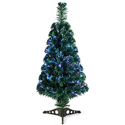 GYMAX 90/120/150/180 cm Künstlicher Weihnachtsbaum, Kunstbaum Christbaum mit Glasfaser-Farbwechsel, Deko Tannenbaum mit 85/125/170/220 Spitzen, inkl. Ständer (Grün 90 cm) von GYMAX