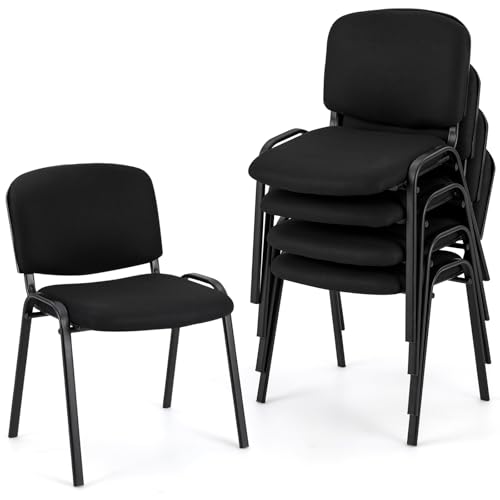GYMAX 5er Set Besucherstuhl stapelbar, Konferenzstuhl ohne Armlehnen, Stapelstuhl mit gepolsterter Sitzfläche & Rückenlehne, Wartezimmer Stühle für Büro, Wartezimmer & Esszimmer von GYMAX