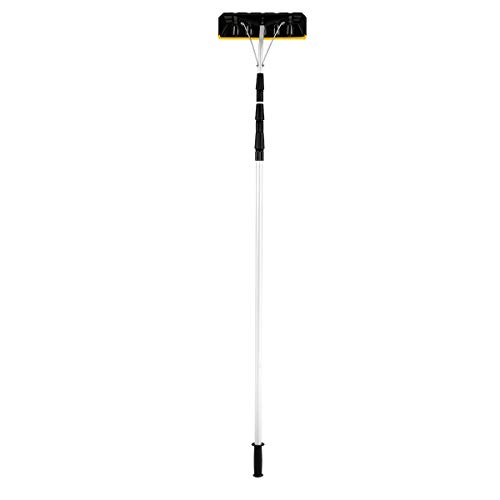 GYMAX Dach Schneeräumer Teleskopstange Länge 200-630 cm Alu Schneeschaufel Schneeschieber mit Rutschfester Griff Dachrechen zur Schneeräumung von GYMAX