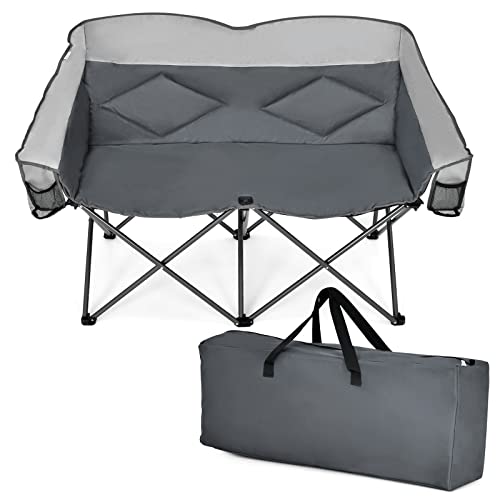 GYMAX Doppelter Campingstuhl Klappbar Gartenstuhl Zweisitzer mit Netztaschen Loveseat für Camping Picknick Angeln Campingsofa bis 226 kg belastbar von GYMAX