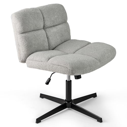 GYMAX Drehbarer Bürostuhl, ergonomischer Computertischstuhl mit höhenverstellbarem Metallfuß & Wippfunktion, armloser Drehstuhl bis 160 kg belastbar, Bürostuhl für Heimbüro & Schlafzimmer (Grau) von GYMAX