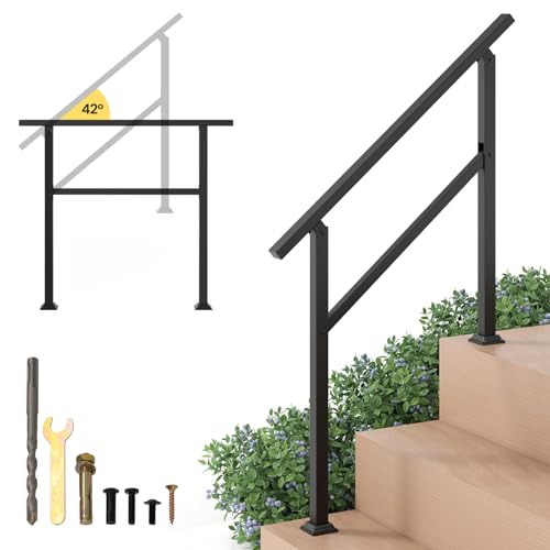 GYMAX Handläufe für Außentreppen, Metallhandlauf mit einstellbarem Winkel für 2–4 Stufen, einfache Installation, Treppengeländer für Beton & Veranda & Deck (3 Stufen) von GYMAX