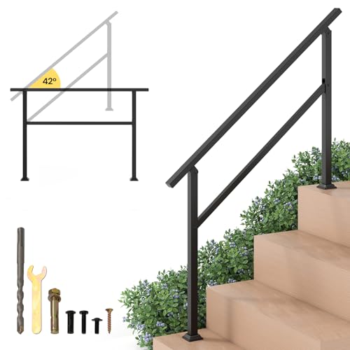 GYMAX Handläufe für Außentreppen, Metallhandlauf mit einstellbarem Winkel für 2–4 Stufen, einfache Installation, Treppengeländer für Beton & Veranda & Deck (4 Stufen) von GYMAX