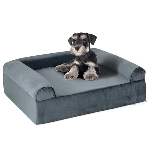 GYMAX Hundebett, Hundesofa mit Gel, 2-lagiger Dicker Schaumstoffstütze, rutschfestem Boden & abnehmbarem Bezug, waschbar rutschfest Hundebetten, 100 x 81 x 31 cm von GYMAX