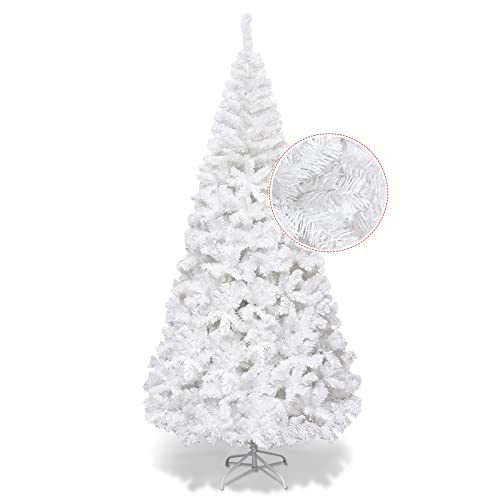 GYMAX Künstlicher Weihnachtsbaum 150/180/210/240 cm, Christbaum mit 350/650/950/1138 Spitzen, Kunstbaum Tannenbaum mit Metallständer, Material PVC, für Zuhause, Geschäft, Büro, Weiß (210 cm) von GYMAX