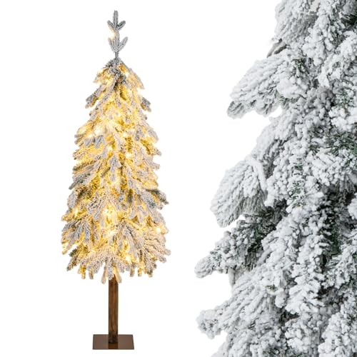 GYMAX Künstlicher Weihnachtsbaum 150 cm, Tannenbaum mit 320 Spitzen & stabilem Sockel, Kunstbaum Christbaum mit Schnee & 160 LED-Leuchten, für Zuhause, Büro & Einkaufszentrum von GYMAX