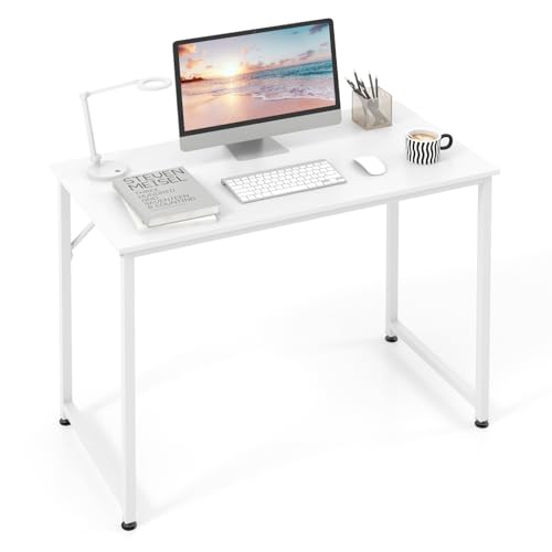 GYMAX Schreibtisch, Computertisch 100x50x77cm, Bürotisch mit robustem Metallrahmen, moderner Konferenztisch, PC Tisch, Officetisch für Arbeitszimmer & Schlafzimmer (Weiß) von GYMAX