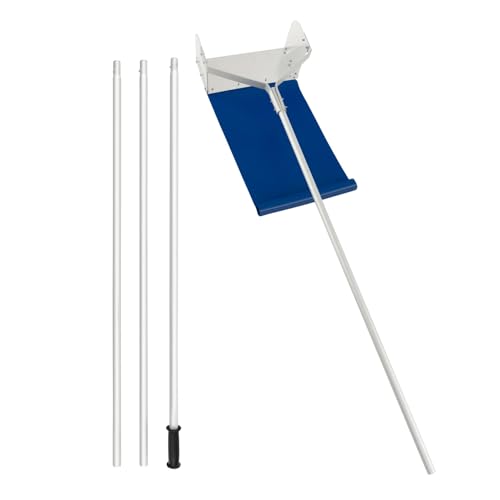 GYMAX Verstellbarer Schneeschaufel, Aluminium Schneedachrechen mit verbreitertem Kopf & PVC-Tuch, Schneeräumer mit rutschfestem Griff (187-624 cm) & 4 Stangen, Schneeschieber für Dach & Auto von GYMAX