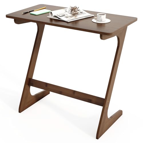 GYMAX Z-förmiger Beistelltisch, Bambus-Sofa-Beistelltisch mit geräumiger Tischplatte, schnelle Montage, Snack-Laptop-Schreibtisch, Nachttisch für Zuhause (Kaffee) von GYMAX