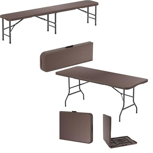GYMAX Klappbarer Campingtisch mit 1 Bank, tragbarer Klapptisch und Klappbank mit HDPE-Rattan-ähnlicher Oberfläche & Metallrahmen & Tragegriffe, 2-teiliges Camping-Set für Outdoor，Garten，Partys (2) von GYMAX