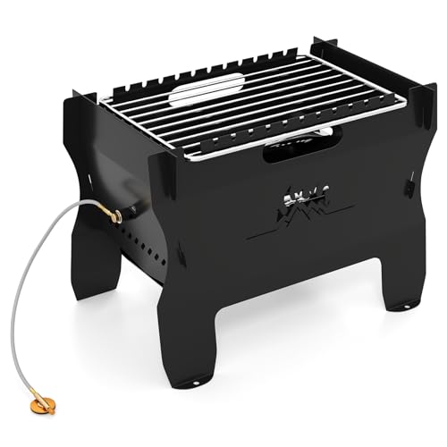 GYMAX tragbarer Klappgrill, 2-in-1 Campinggrill aus Edelstahl mit Butangas & Tragetasche, Gas & Holzkohlebetrieb, mobiler Gasgrill für Camping, Picknicks, Strandpartys, Schwarz GYMAX tragbarer Klappgrill, 2-in-1 Campinggrill aus Edelstahl mit Butangas & Tragetasche, Gas & Holzkohlebetrieb, mobiler Gasgrill für Camping, Picknicks, Strandpartys, Schwarz von GYMAX