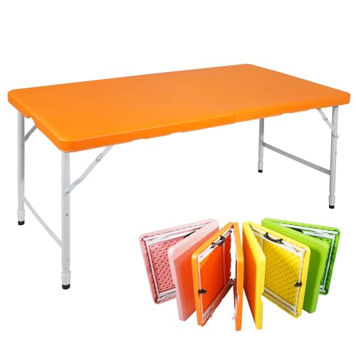GYMFLEX Klapptisch 125x61cm Kunststoff Klappbar Gartentisch Multifunktional Campingtisch mit Griff für BBQ, Camping, Party Orange von GYMFLEX