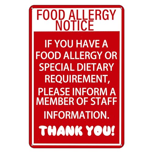 GYMSLAVE Blechschild mit Aufschrift "Food Allergy Notice Warning If You Have A Food Allergy Or Special Dietary Requirement", lustiges Metall-Blechschild für Zuhause, Küche, Bar, Pub, Café, Bauernhof GYMSLAVE Blechschild mit Aufschrift "Food Allergy Notice Warning If You Have A Food Allergy Or Special Dietary Requirement", lustiges Metall-Blechschild für Zuhause, Küche, Bar, Pub, Café, Bauernhof von GYMSLAVE