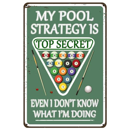 GYMSLAVE Blechschild mit Aufschrift "My Pool Strategy is Top Secret Even I Don't Know What I'm Doing", für Zuhause, Tor, Bars, Cafés, Büro, Geschäft, Pubs, Club, Geschenk, 30,5 x 20,3 cm GYMSLAVE Blechschild mit Aufschrift "My Pool Strategy is Top Secret Even I Don't Know What I'm Doing", für Zuhause, Tor, Bars, Cafés, Büro, Geschäft, Pubs, Club, Geschenk, 30,5 x 20,3 cm von GYMSLAVE