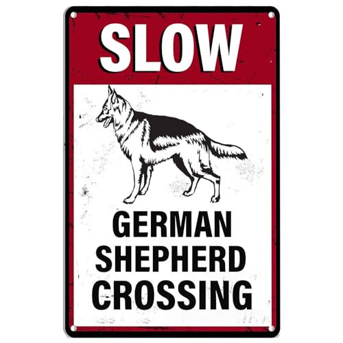 GYMSLAVE Blechschild mit langsamer Warnung, Deutscher Schäferhund, lustige Schilder, Retro-Wanddekoration für Zuhause, Cafés, Büro, Geschäft, Pubs, Club, Geschenk, 30,5 x 20,3 cm, Blechschilder GYMSLAVE Blechschild mit langsamer Warnung, Deutscher Schäferhund, lustige Schilder, Retro-Wanddekoration für Zuhause, Cafés, Büro, Geschäft, Pubs, Club, Geschenk, 30,5 x 20,3 cm, Blechschilder von GYMSLAVE