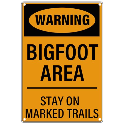 GYMSLAVE Lustiges Blechschild mit Aufschrift "Warning Bigfoot Area Stay On Marked Trails", Sasquatch-Schilder, Bigfoot Sasquatch-Kunst, Retro-Wanddekoration für Zuhause, Küche, Bar, Zimmer, Garage GYMSLAVE Lustiges Blechschild mit Aufschrift "Warning Bigfoot Area Stay On Marked Trails", Sasquatch-Schilder, Bigfoot Sasquatch-Kunst, Retro-Wanddekoration für Zuhause, Küche, Bar, Zimmer, Garage von GYMSLAVE