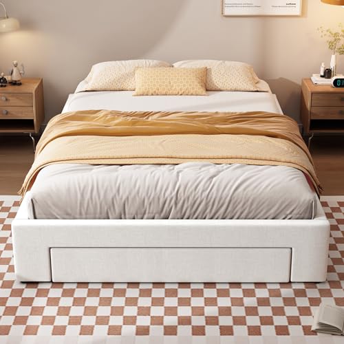 GYNGTLC Bettgestell，Flachbett, DREI Ablagefächer, ohne Kopfteil, Farbe，Öko (Beige, 140 * 200cm) von GYNGTLC