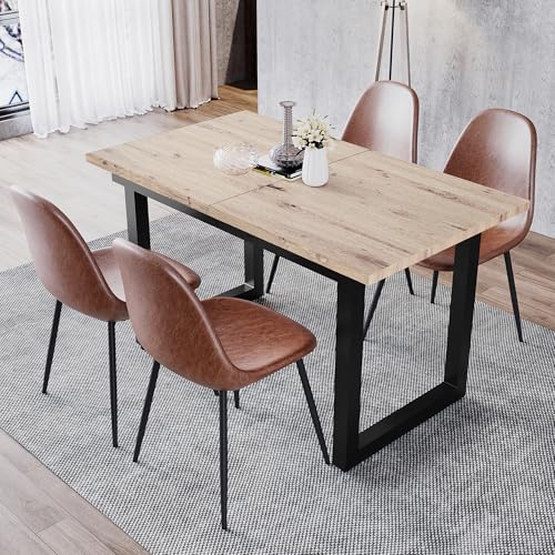 GYNGTLC Erweiterbarer Tabelle, L140/180*W80*H75, Industriestil, rechteckiger, Kaffee-Freizeittisch, moderner einfacher Tabelle aus Eisen, Platzsparender multifunktionalerTabelle (Natürlich+Schwarz) von GYNGTLC