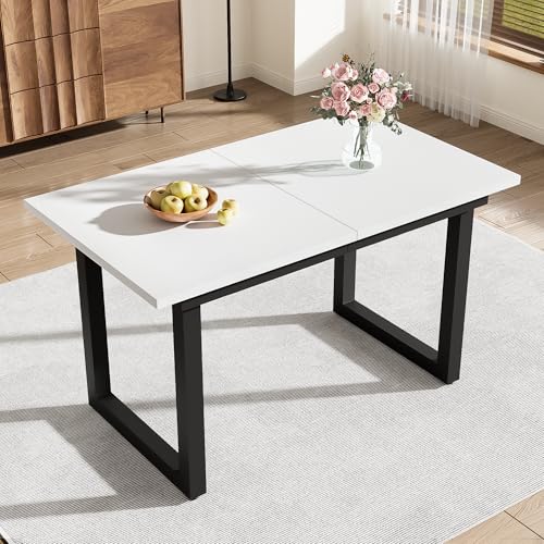 GYNGTLC Erweiterbarer Tabelle, L140/180*W80*H75, Industriestil, rechteckiger, Kaffee-Freizeittisch, moderner einfacher Tabelle aus Eisen, Platzsparender multifunktionalerTabelle (Weiß+Schwarz) von GYNGTLC