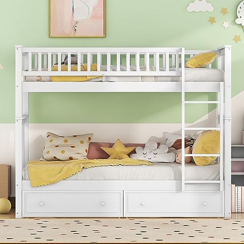 GYNGTLC Etagenbetten, Kinderbetten,Funktionelle Betten, Etagenbett mit Schubladen, Cabrio-Betten,90x200cm (Weiß) von GYNGTLC