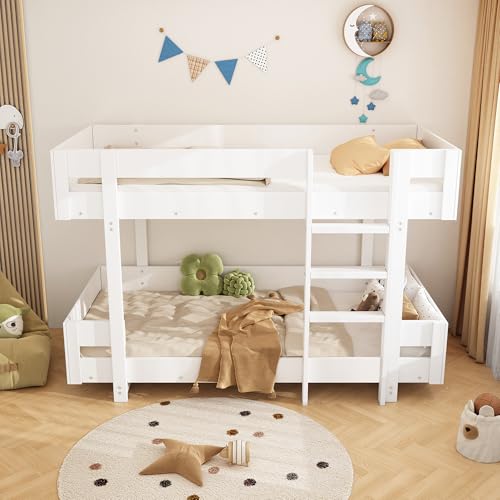 GYNGTLC Kinder-Etagenbett, Doppelbett, Mit Treppe, Schlichtes Design, Verstärktes Geländer, ohne Matratze, 90 * 200cm, Weiß von GYNGTLC